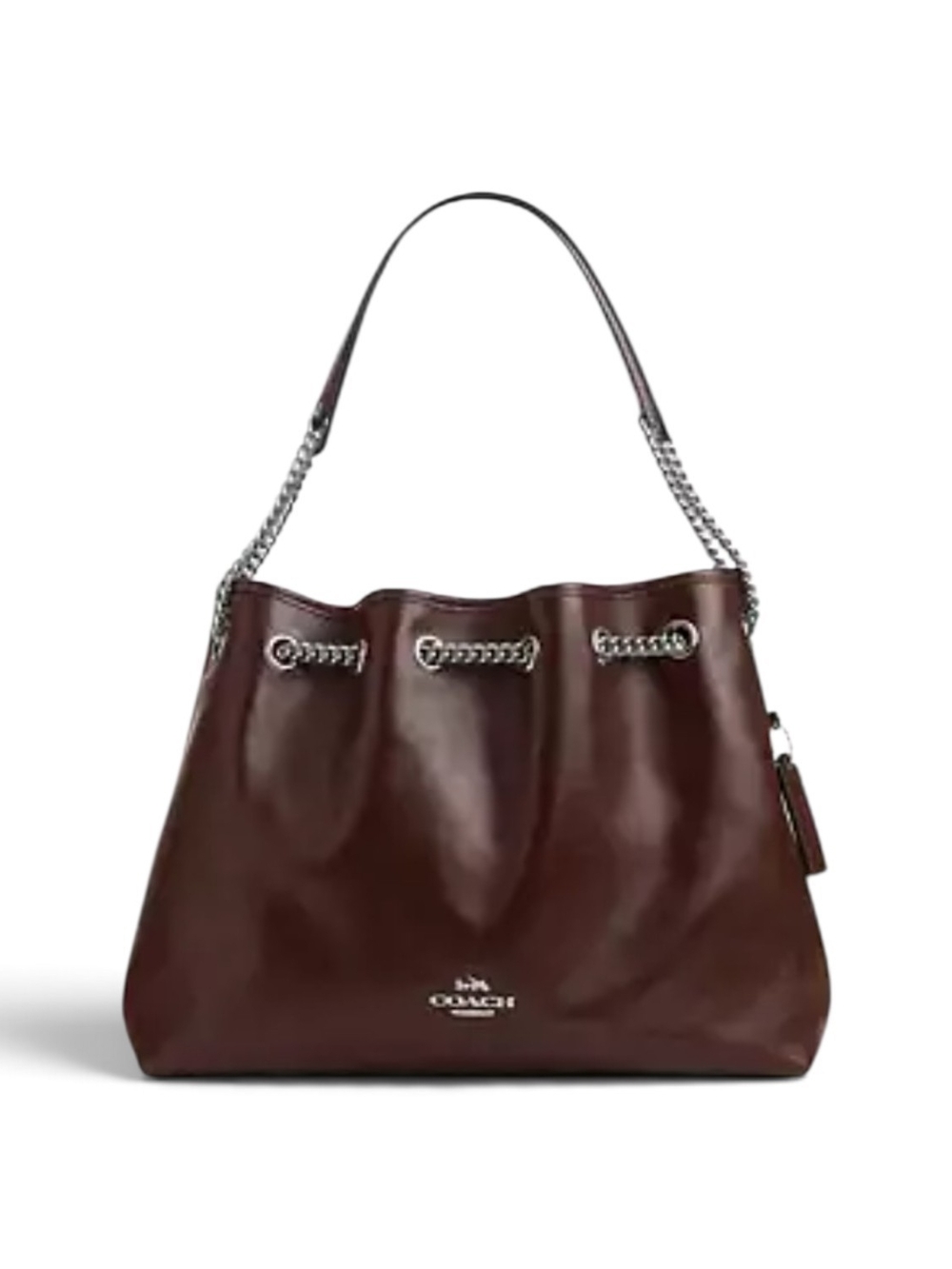 Coach Evelyn Leather Shoulder Bag in Dark Brown with Chain Strap - Picture 3 of 6
